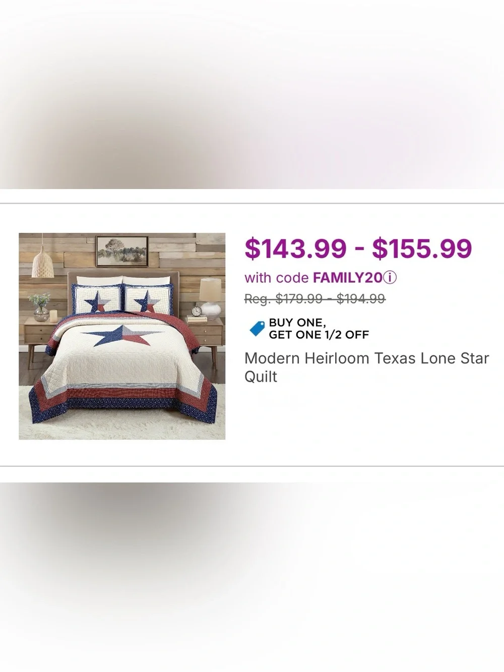 Modern Heirloom Texas Lone Star King Cotton Quilt